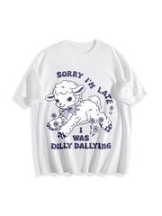 Dilly Dallying Sorry I'm Late Cotton T-Shirt in White