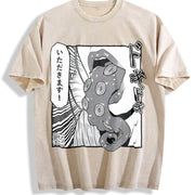 Japanese Anime Tentacle Sleeveless Tank Vintage Washed T-Shirt in Beige