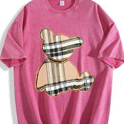 Cartoon Bear & Plaid for & Parties Bear vintage washed oversized T-shirt in Red