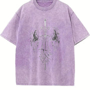 Saint Michael The Archangel x Flaming Sword Christian vintage washed oversized T-shirt in Purple