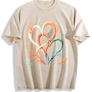 Interlocking Hearts Vintage Washed T-Shirt in Beige