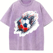 Red and Blue Soccer Ball Vintage Washed T-Shirt in Purple