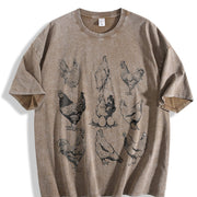 Chickens 1990s Cute Chickens Retro Vintage Washed T-Shirt in Brown