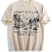 Retro Letter Vintage Washed T-Shirt in Beige