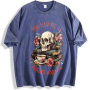 You Had Me At Trigger Warning Dark Romance Smutt Book vintage washed oversized T-shirt in Blue