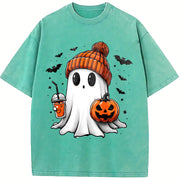 Halloween Ghost Cute Ghost Vintage Washed T-Shirt in Blue