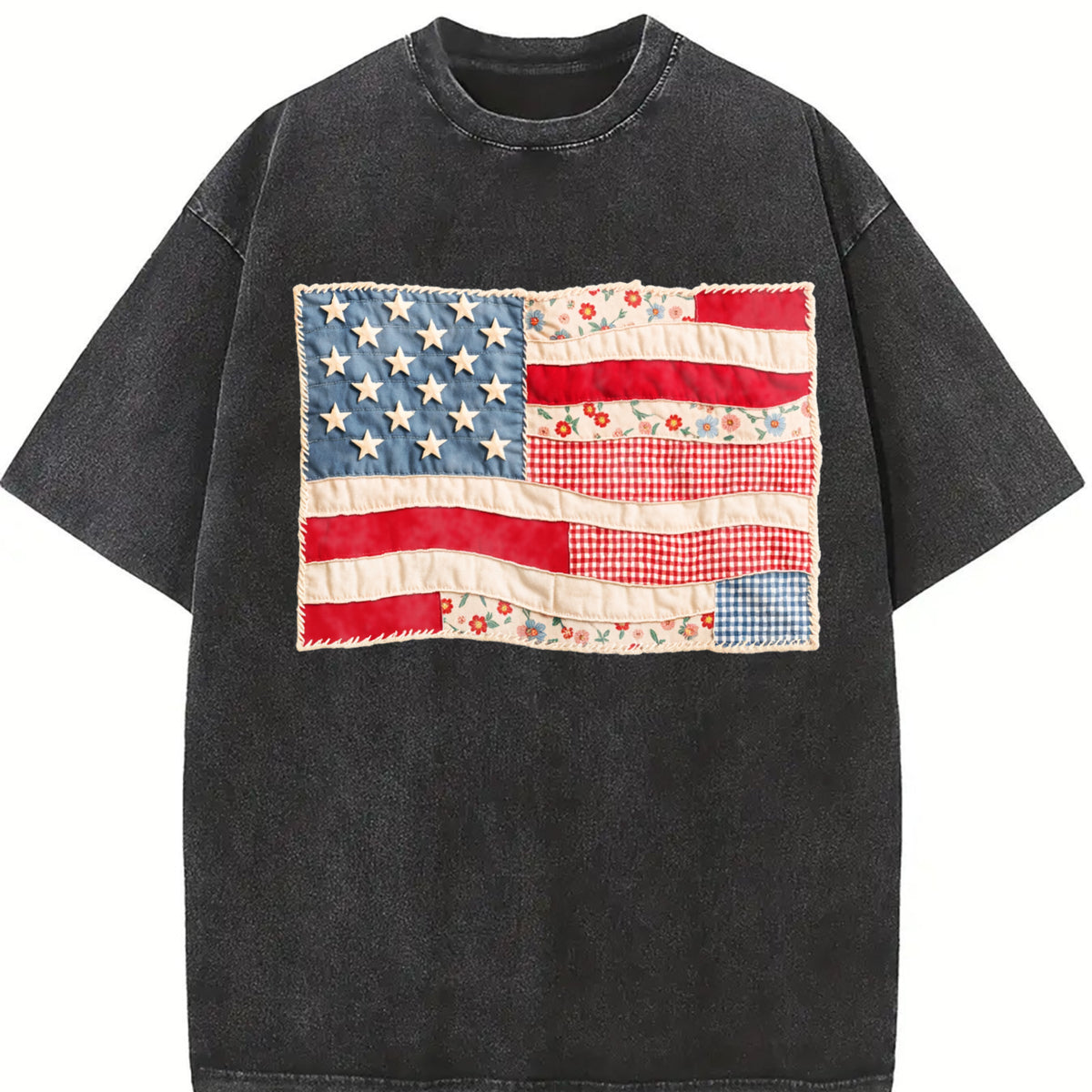 Retro American Flag Vintage Washed T-Shirt in Black