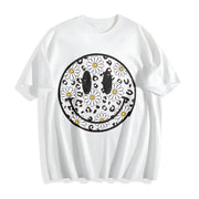 Daisy Floral Happy Face Cotton T-Shirt in White