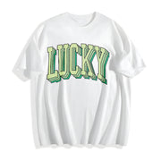 Retro Lucky St Patricks Day Cotton T-Shirt in White