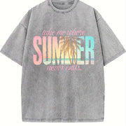 Take Me Where Summer Never Ends Vintage Washed T-Shirt in Gray
