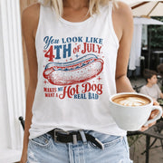 You Remind Me of the Fourth of July Women's Color Cotton Tank Top in White