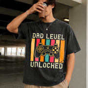 Gamer Dad Level Unlocked Vintage Washed T-Shirt in Black