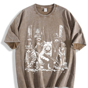 Gangsta Cats Cat Lover Vintage Washed T-Shirt in Brown