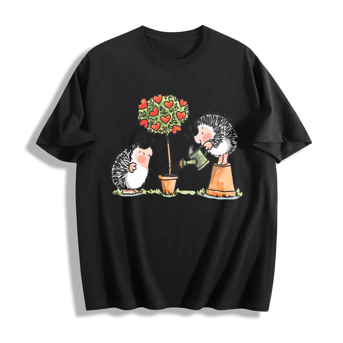 Hedgehog & Hearts with Hedgehog Love Cotton T-Shirt in Black