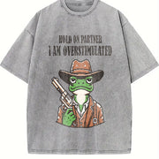 Hold on Partner I'm Overstimulated Vintage Washed T-Shirt in Gray