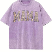 Leopard Mama Mothers Day Mom vintage washed oversized T-shirt in Purple