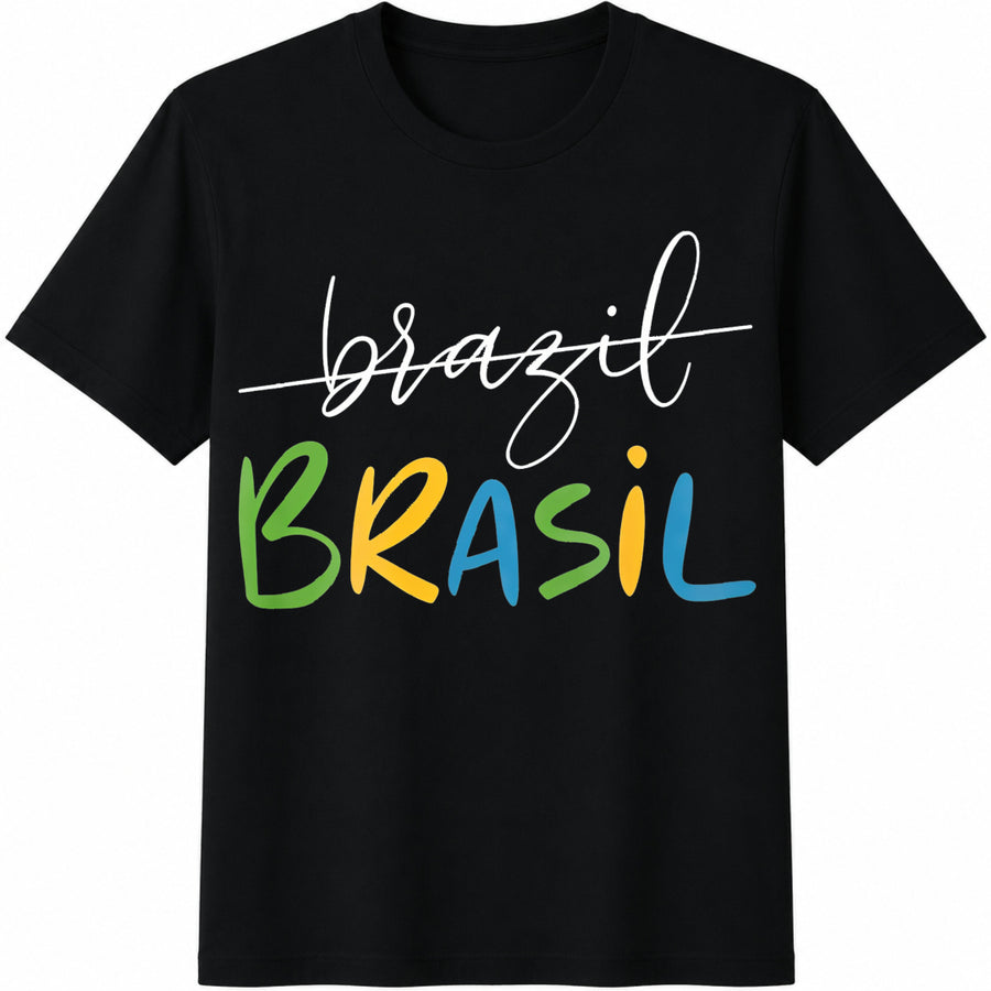 Brazil Colorful Lettering Cotton T-Shirt in Black