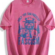 Retro Only You Can Prevent Fascism Raccoon Vintage Washed T-Shirt in Red