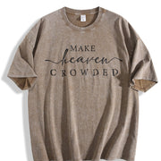 Religious Make Heaven Crowded Vintage Washed T-Shirt in Brown