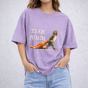Team Punch Monkey – Funny Cute Animal Graphic vintage washed oversized T-shirt in Purple