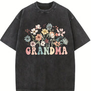 Wildflower Grandma For Grandma Mother's Day For Grandma vintage washed oversized T-shirt in Black