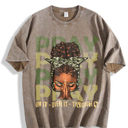 Fortify Your Faith With Black Woman Afro Christian Sayings vintage washed oversized T-shirt in Brown