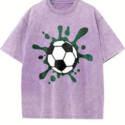 Soccer Ball Paint Splatter Vintage Washed T-Shirt in Purple