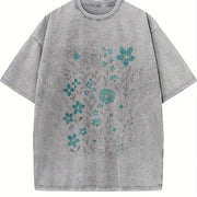 Wildflowers 90s Retro Block Peonies Vintage Washed T-Shirt in Gray