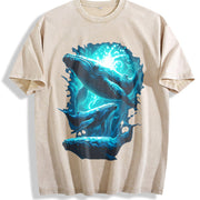 Retro ® Whale Marine Whale Ocean Lovers Vintage Washed T-Shirt in Beige