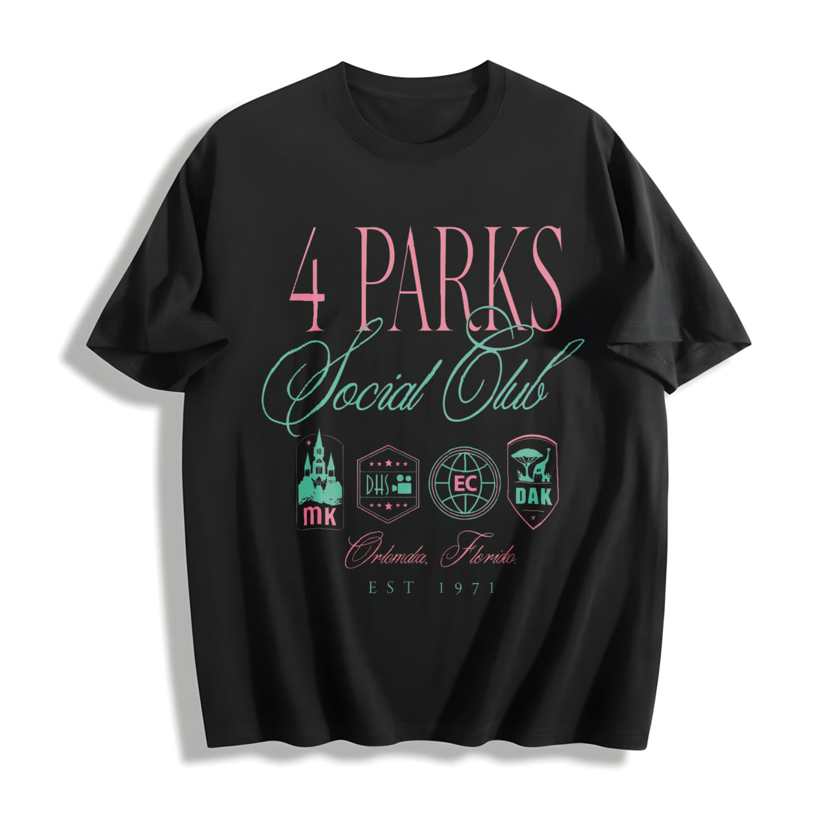 Retro 4 Park Social Club Orlando Florida Cotton T-Shirt in Black