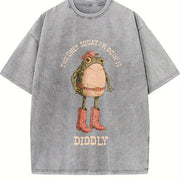 The Only Squat I'm Doin' Is Diddly Cowboy Frog vintage washed oversized T-shirt in Gray