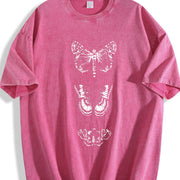 A Loose-fitting Short-sleeve for Made of Black Vintage Washed T-Shirt in Red
