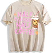 Half Teacher Half Coffee Vintage Washed T-Shirt in Beige