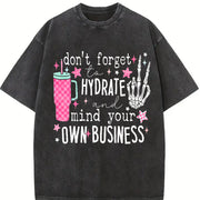 Acid-wash Batik with Snowflake- and Geometric Letter 'M' Vintage Washed T-Shirt in Black
