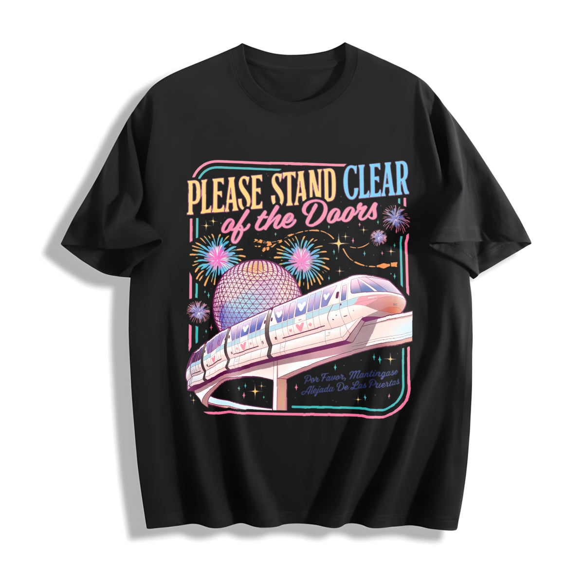 Please Stand Clear of the Doors Magic Monorail WDW Family Cotton T-Shirt in Black