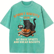 Spooky Biscuits Club Black Cat vintage washed oversized T-shirt in Blue