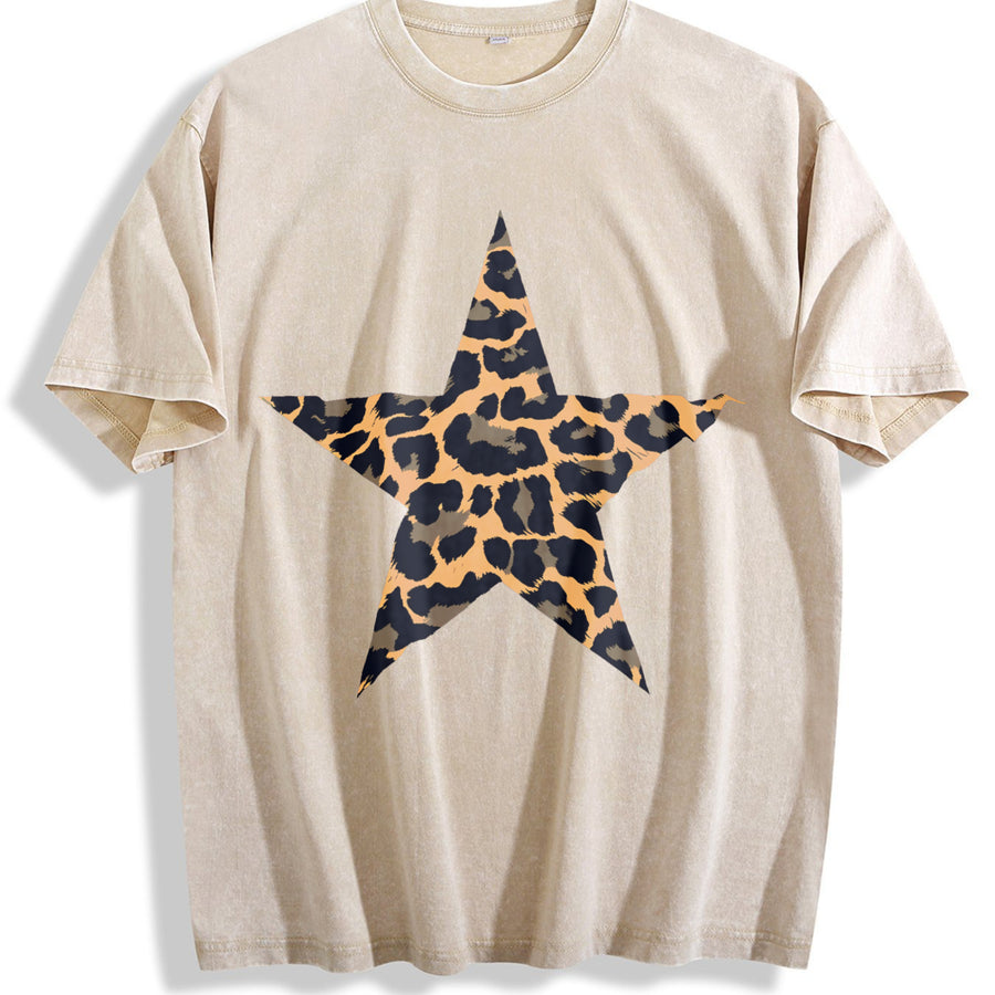 Five-Pointed Star vintage washed oversized T-shirt in Beige