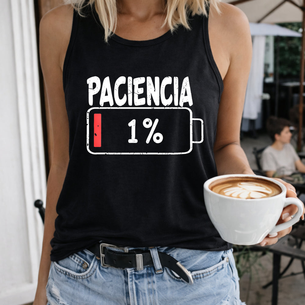 Paciencia One Percent Battery Women's Color Cotton Tank Top in Black
