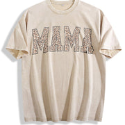 Leopard Mama Mothers Day Mom vintage washed oversized T-shirt in Beige