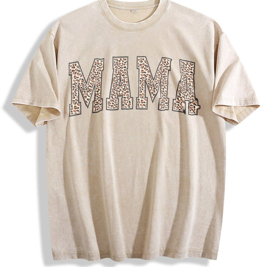 Leopard Mama Mothers Day Mom vintage washed oversized T-shirt in Beige