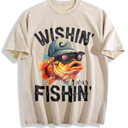 Fishing Tank Outdoor Fisher Workout Vintage Washed T-Shirt in Beige