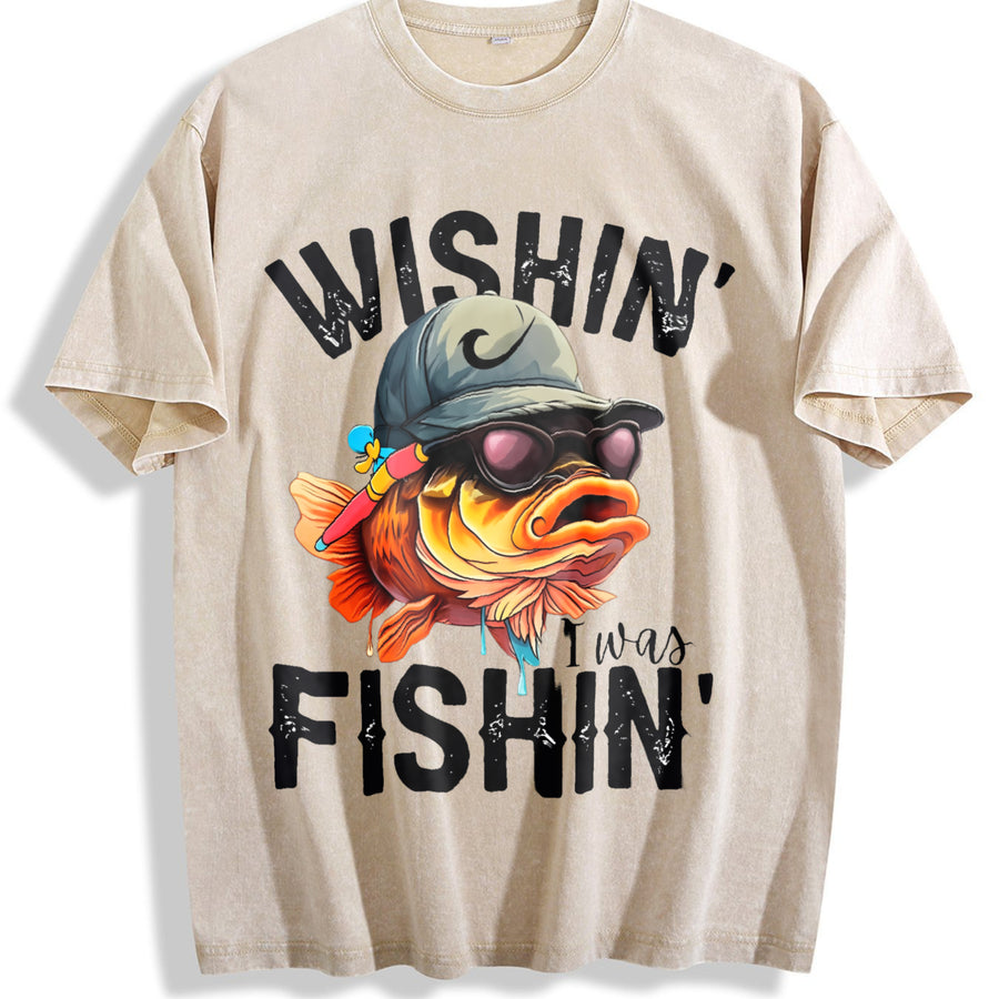Fishing Tank Outdoor Fisher Workout Vintage Washed T-Shirt in Beige