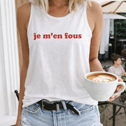 I Don't Care Crew-neck Sleeveless Vest Outdoor Women's Color Cotton Tank Top in White