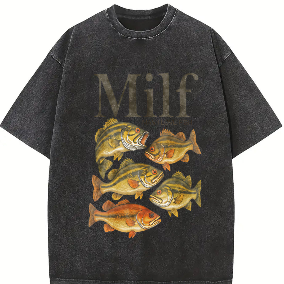 Man I Love Fisht Meme Fish Vintage Washed T-Shirt in Black