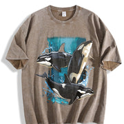 Orca Whale Retro Ocean Lover Vintage Washed T-Shirt in Brown