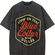 Living on That Blue Dollar Western Cowboy Western Blue Vintage Washed T-Shirt in Black