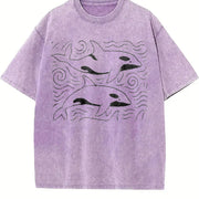 Orcas ® Ocean 90s Retro Sea Animals Vintage Washed T-Shirt in Purple