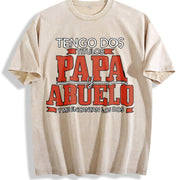 Tengo Dos Titulos Papa Abuelo Spanish Father's Day Vintage Washed T-Shirt in Beige