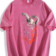 For Formal Urban Distressed Enthusiasts Vintage Washed T-Shirt in Red