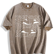 Orcas ® Ocean 90s Retro Sea Animals Vintage Washed T-Shirt in Brown